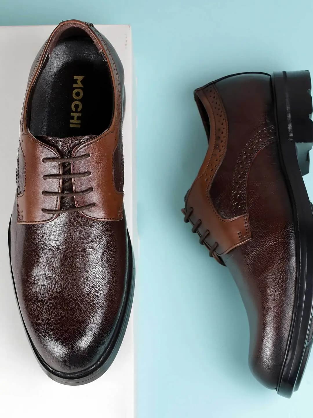 Men's Brown Formal Leather Lace-Ups Derby Shoes