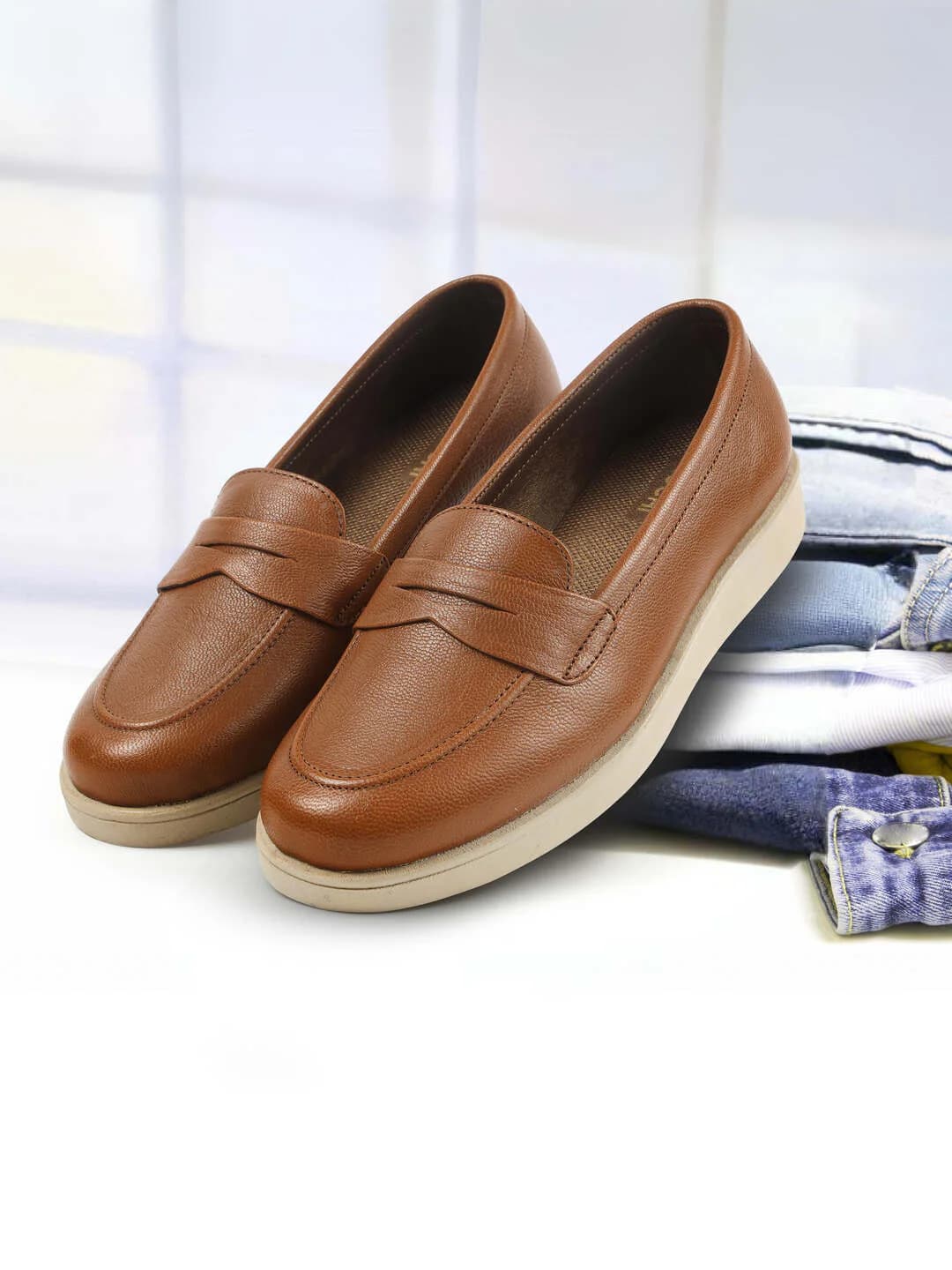 Women's Tan Casual Leather Loafers