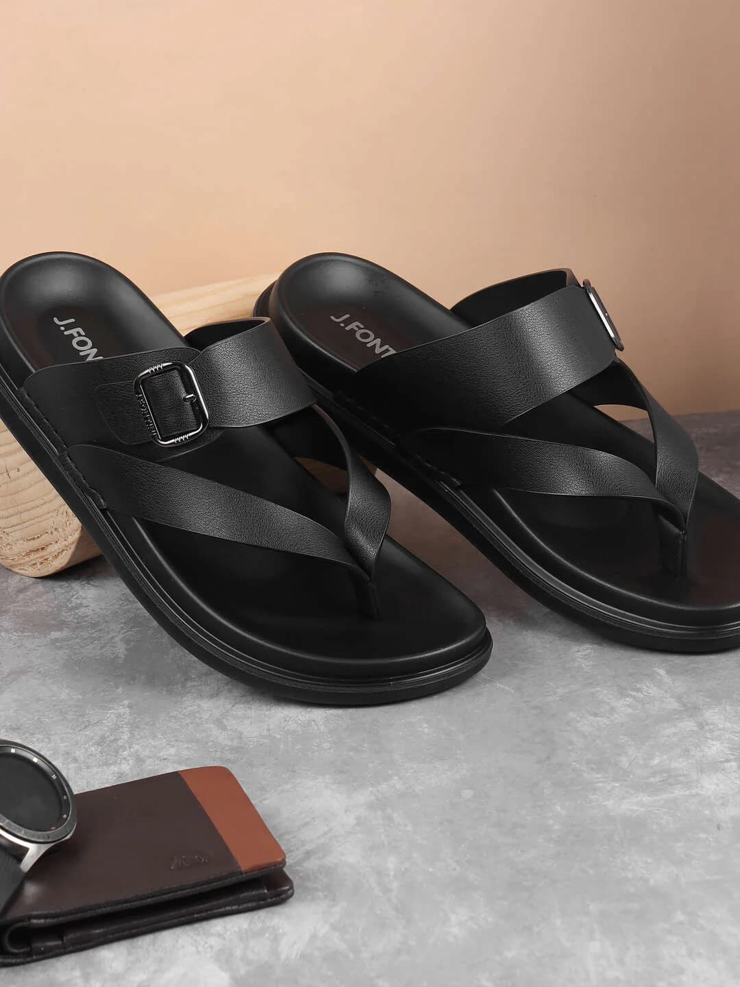 Men's Black Casual Synthetic Slip-Ons Sandals