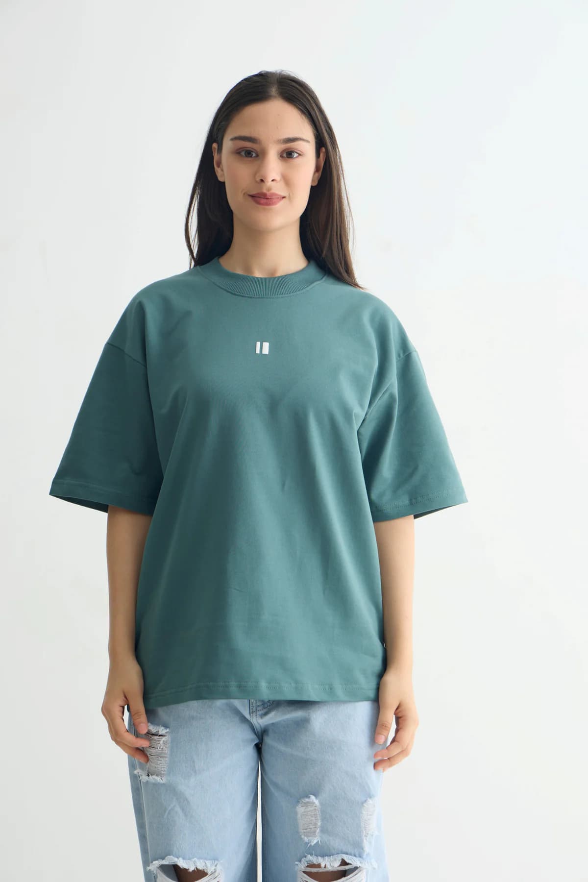 Unisex Blue Casual Solid Round Neck Oversized Fit Tshirt