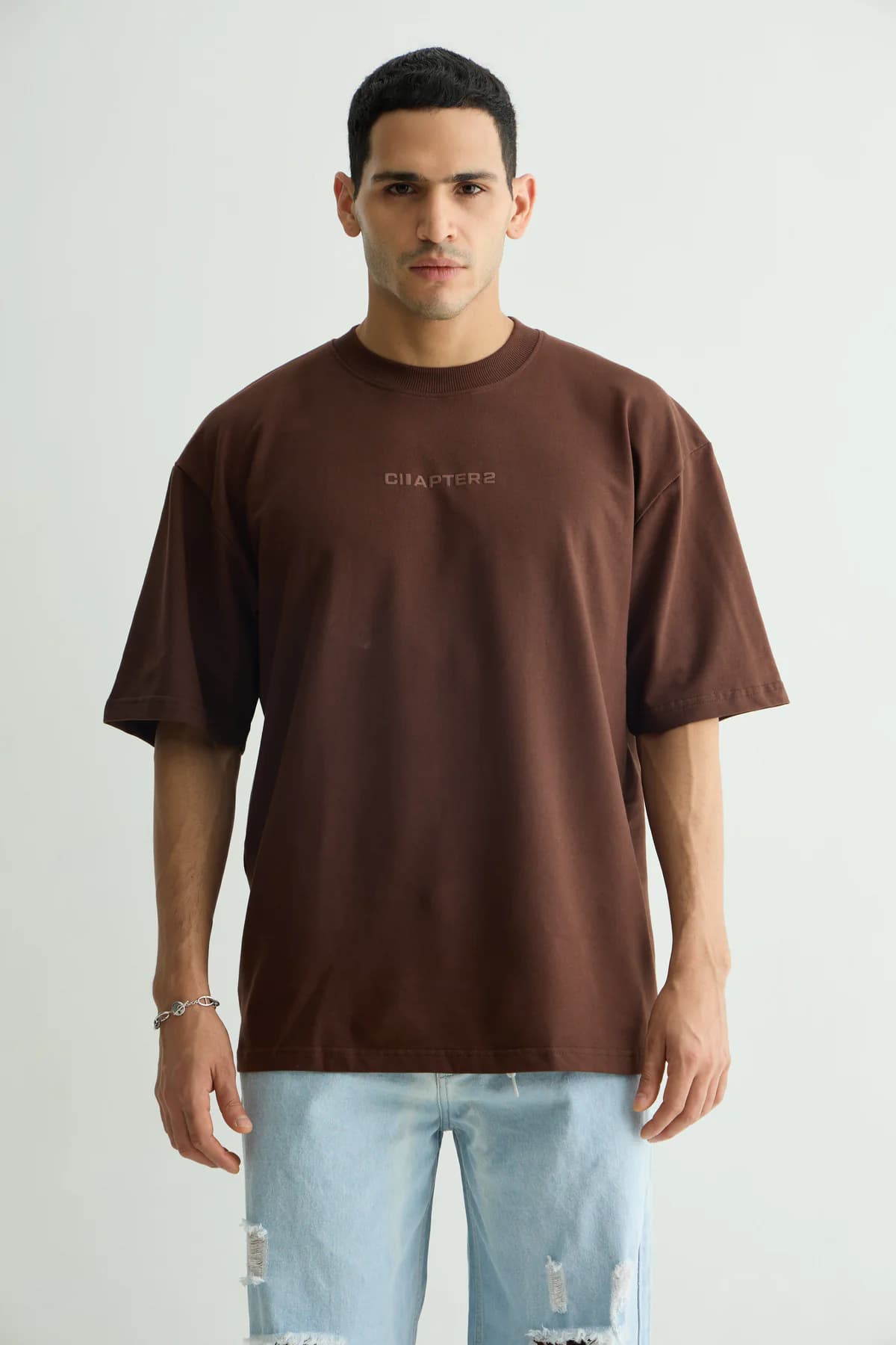 Unisex Brown Casual Printed Round Neck Oversized Fit Tshirt