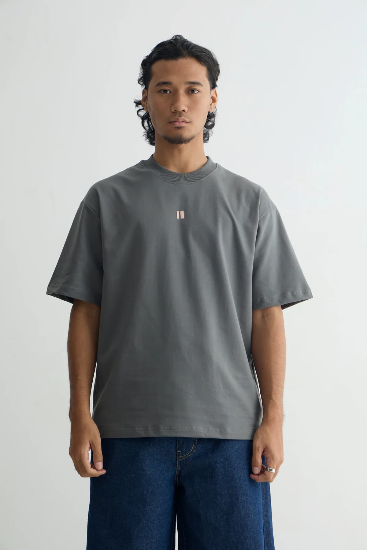 Unisex Grey Casual Solid Round Neck Oversized Fit Tshirt