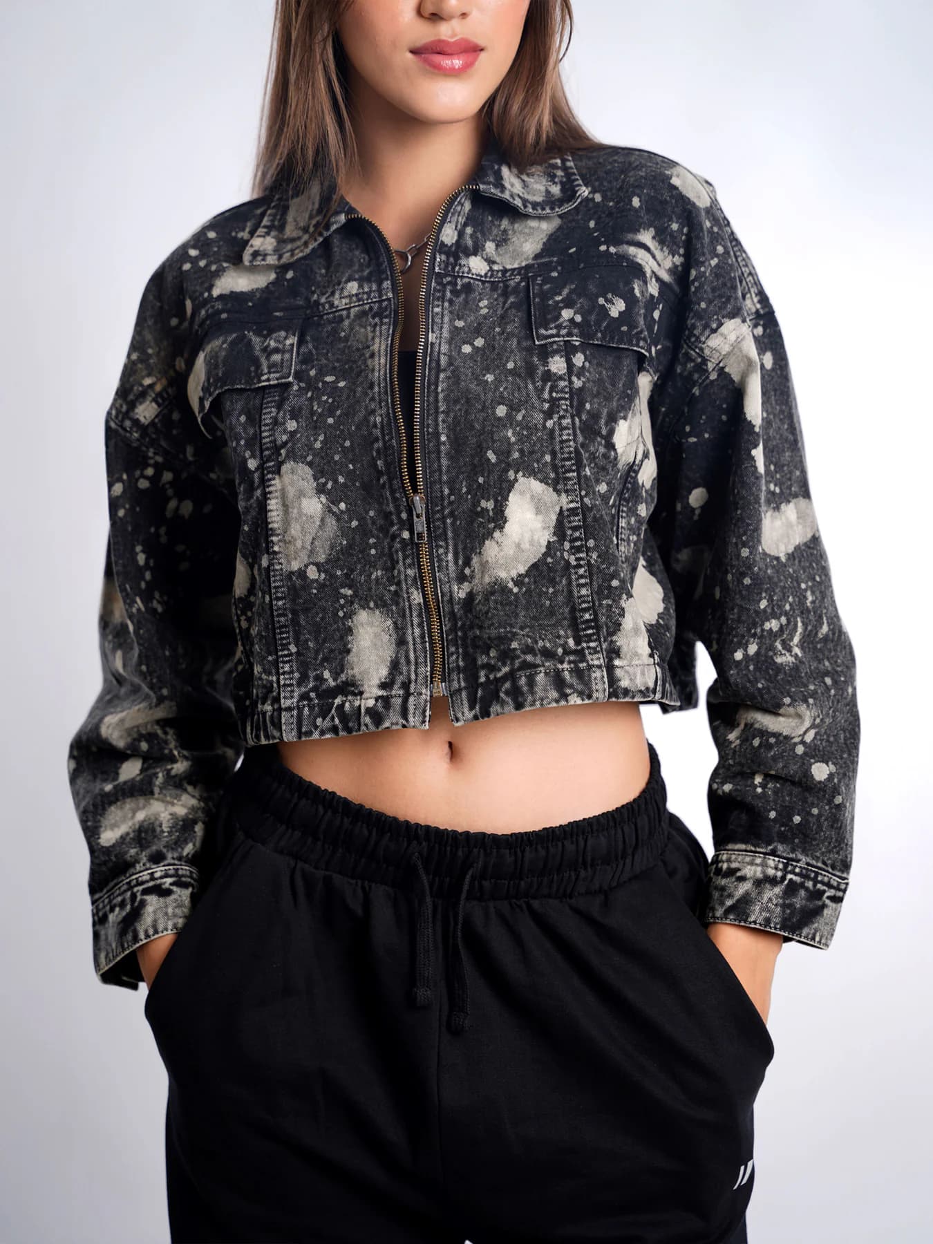 Women Black Casual Self-Design Spread Collar Oversized Fit Jacket