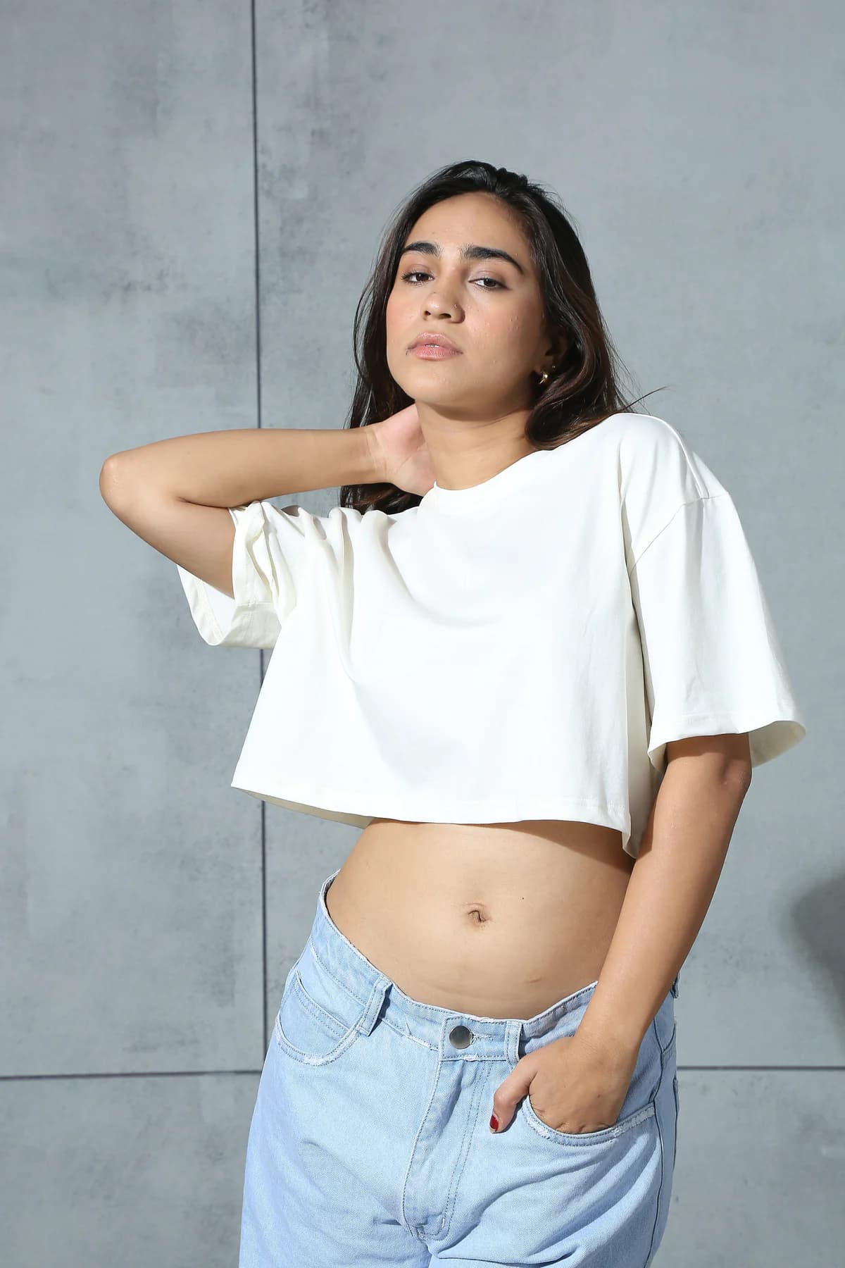 Women White Casual Solid Round Neck Oversized Fit Top