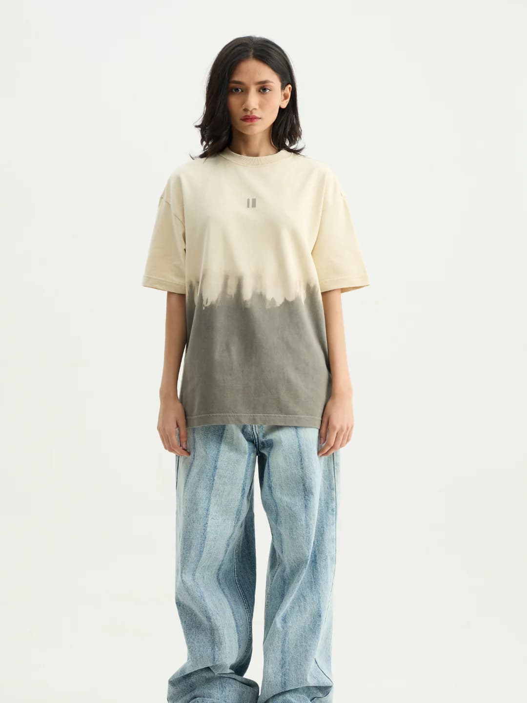 Unisex Multicolor Casual Self-Design Round Neck Oversized Fit Tshirt