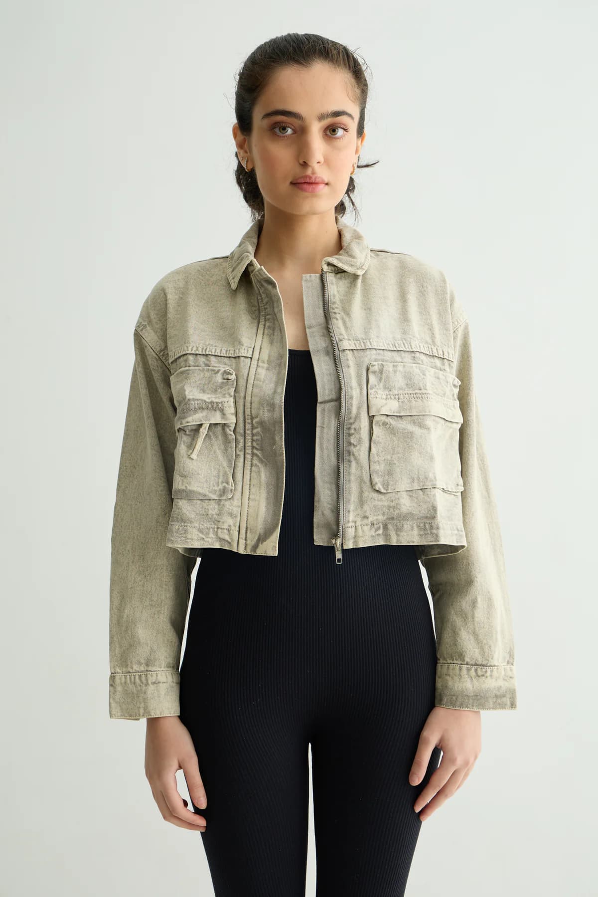 Women Beige Casual Textured Spread Collar Oversized Fit Jacket