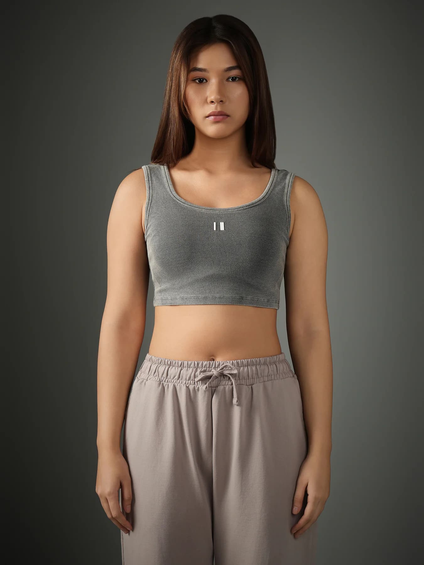 Women Grey Casual Textured Square Neck Slim Fit Top