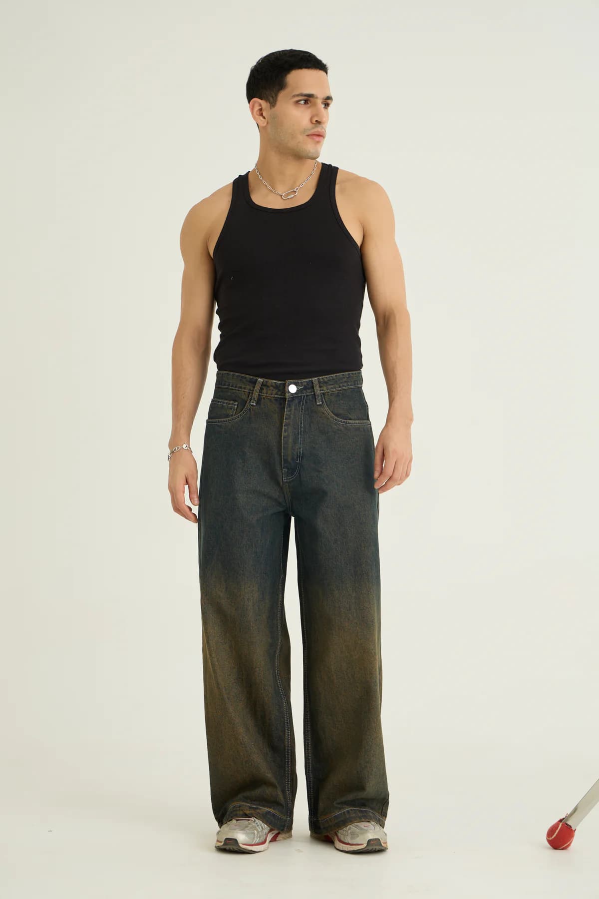 Unisex Black Casual Ombre Faded Baggy Fit Jeans