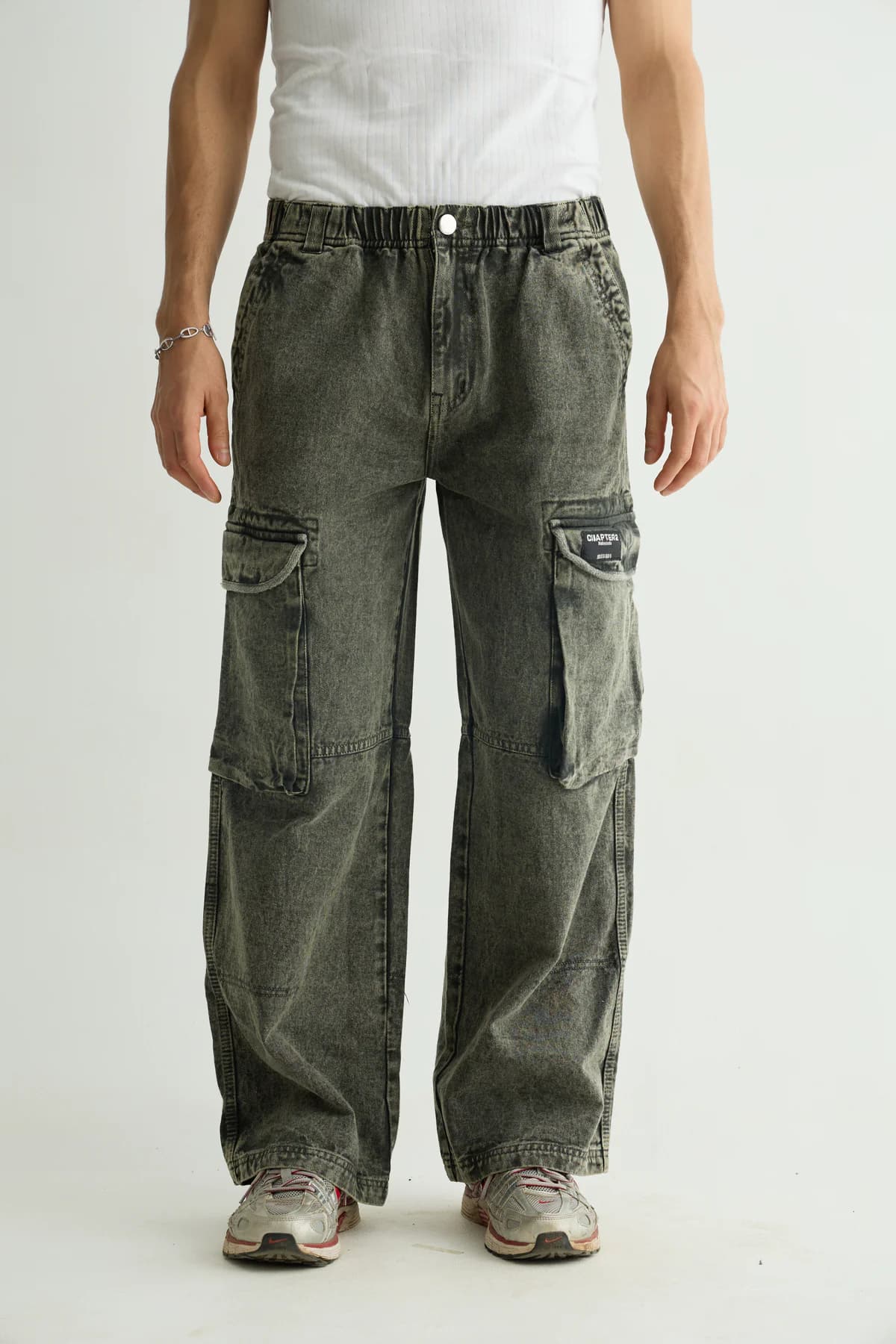 Unisex Green Casual Solid Non-Faded Baggy Fit Jeans