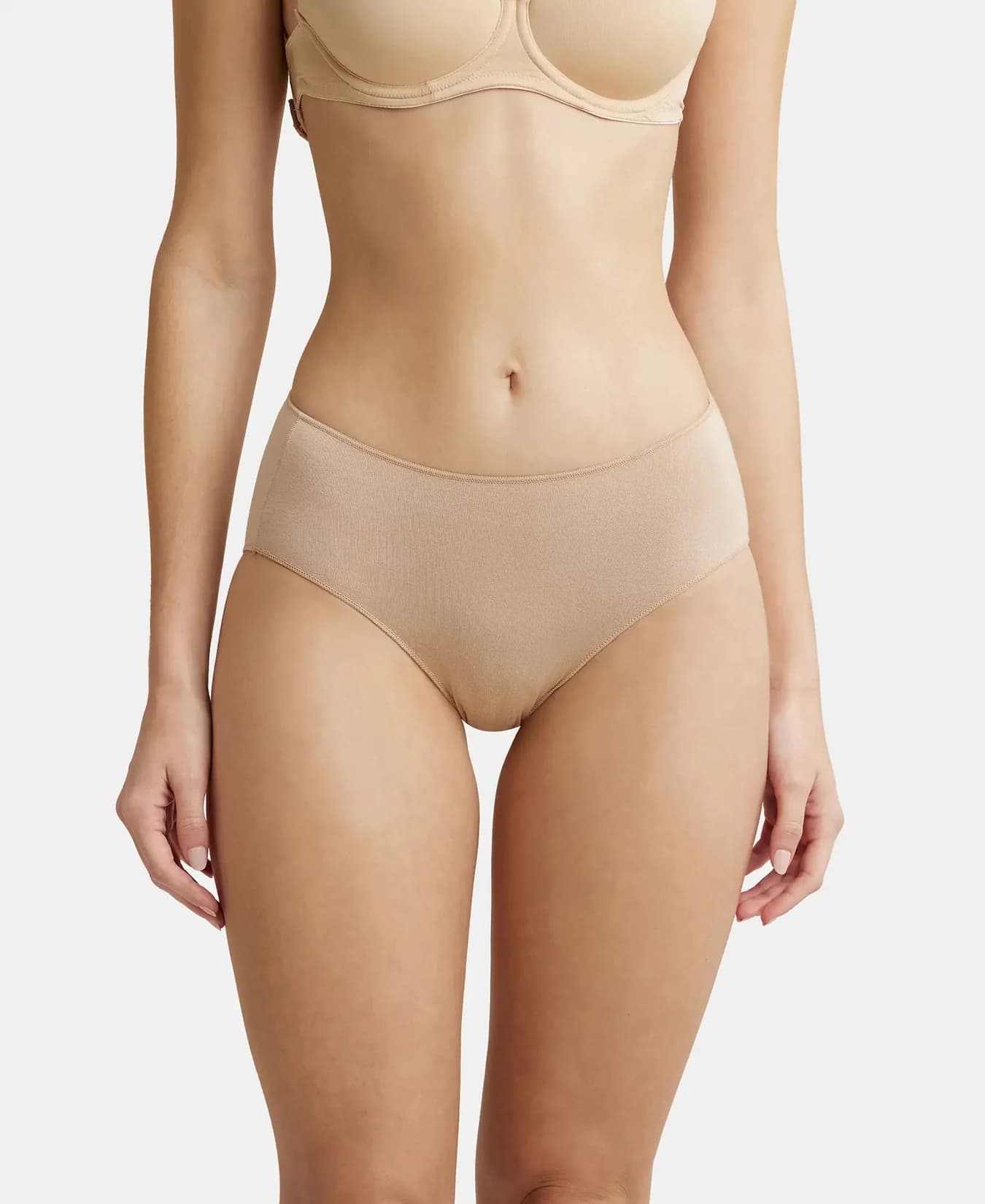 Women's Skin Beige High Coverage Micro Modal Elastane Stretch Waistband Hipster