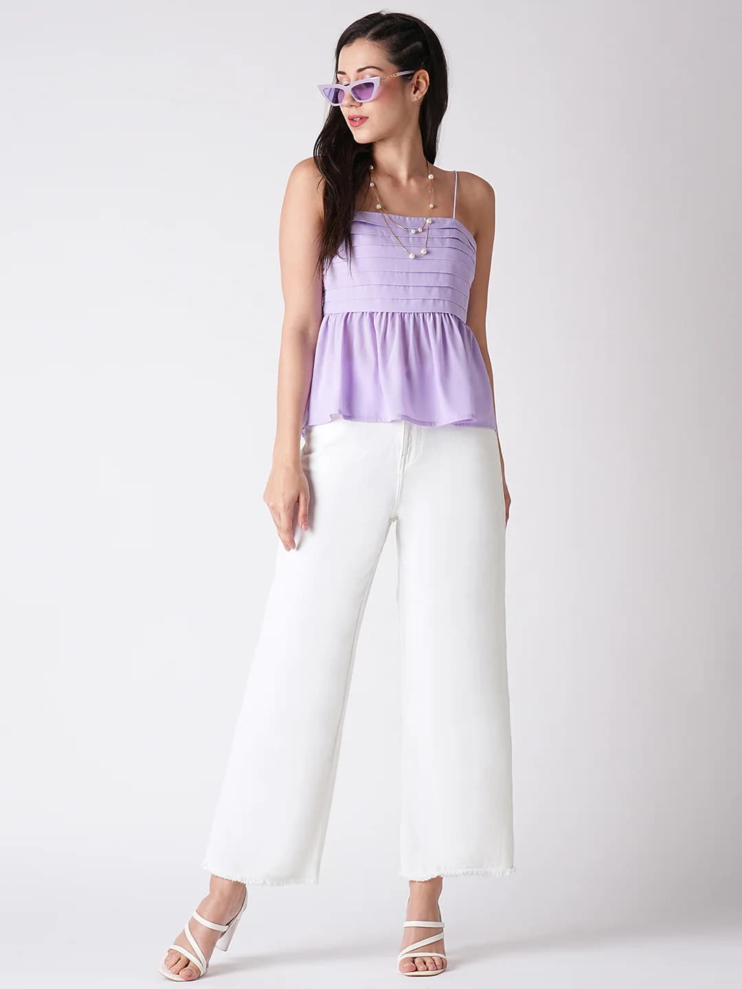 Women's White Casual Wide Leg Solid Jeans
