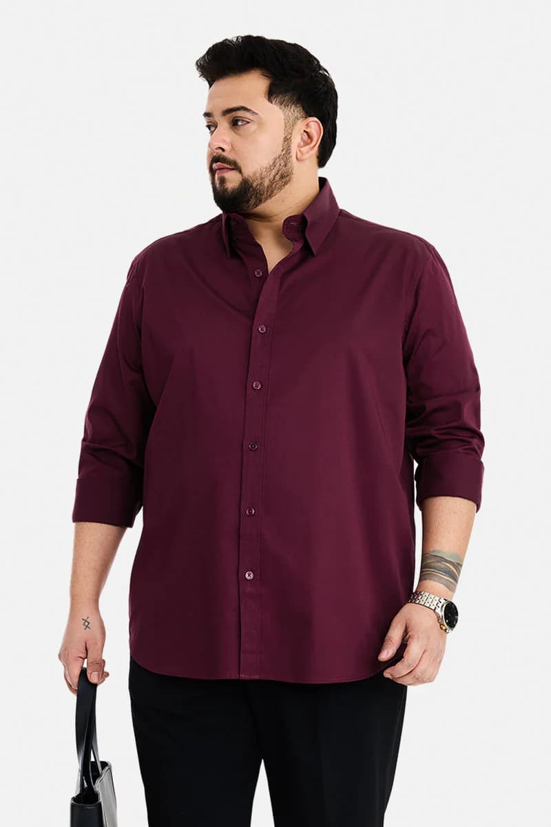 Men's Red Casual Full Sleeves Solid Shirt