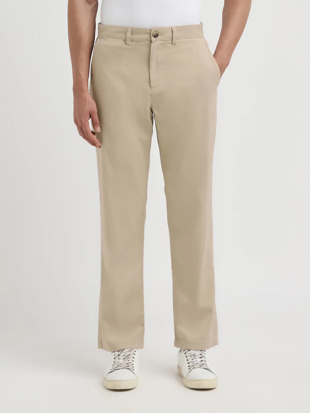 Men's Beige Casual Straight Fit Trouser