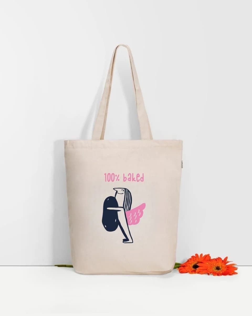 Women's Cream Casual Printed Baked Behaviour Zipper Tote Bag