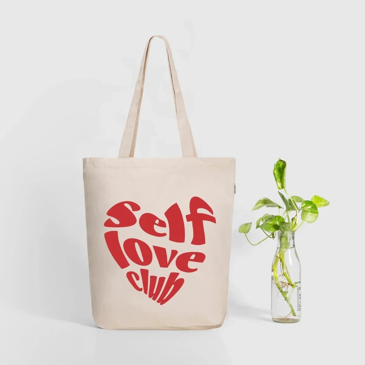 Women's Cream Formal Printed Self Love Zipper Tote Bag