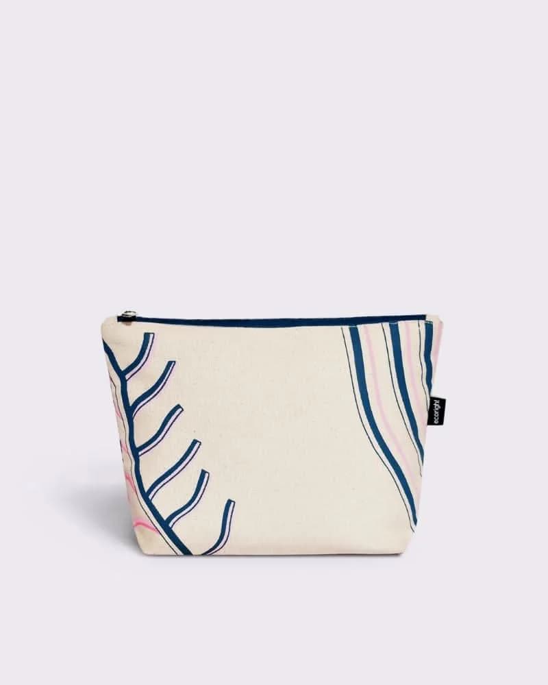 Women's Cream Travel Printed Rear Leaf Cosmetic Pouch