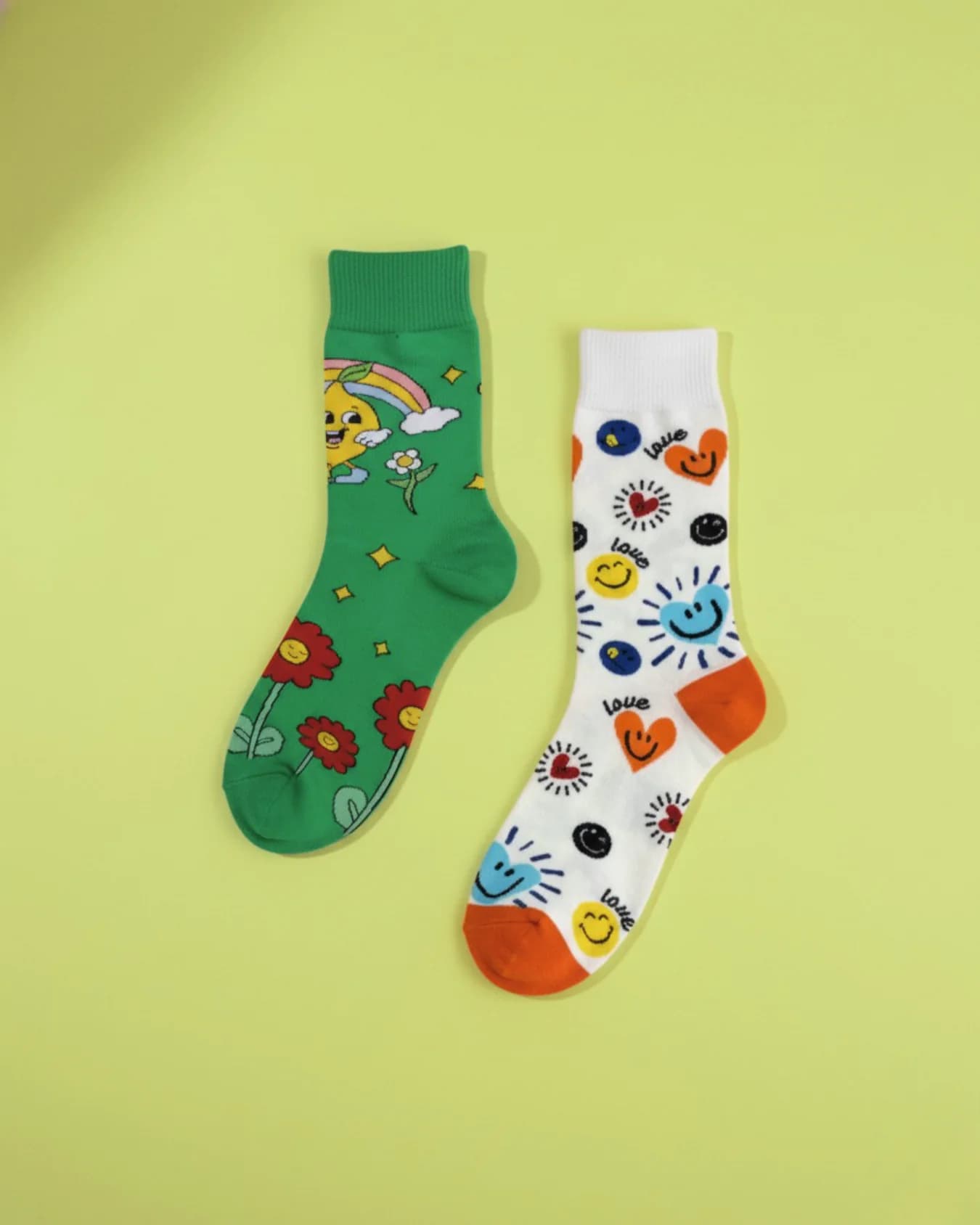 Unisex Multicolor Mismatch Society Printed Crew Length Socks - Pack of 2