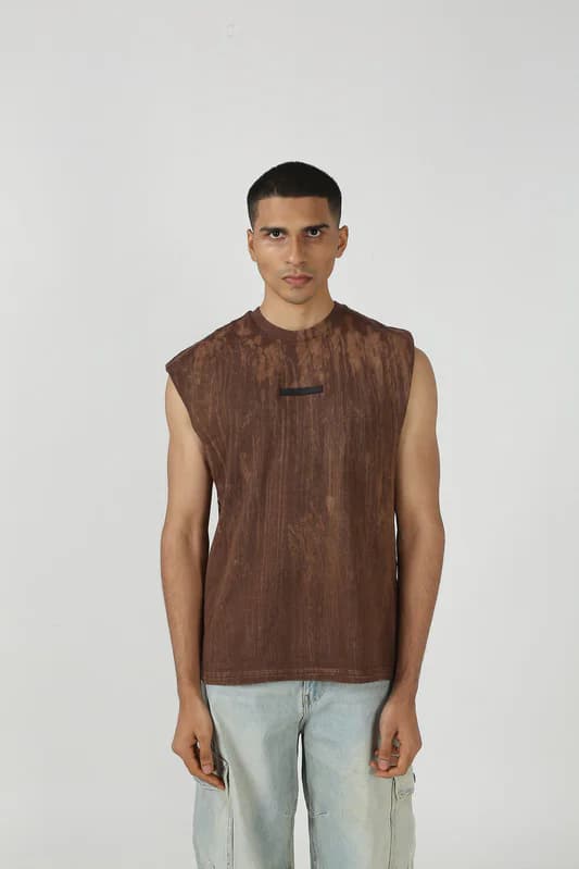 Unisex Brown Casual Printed Oversized Fit Tank