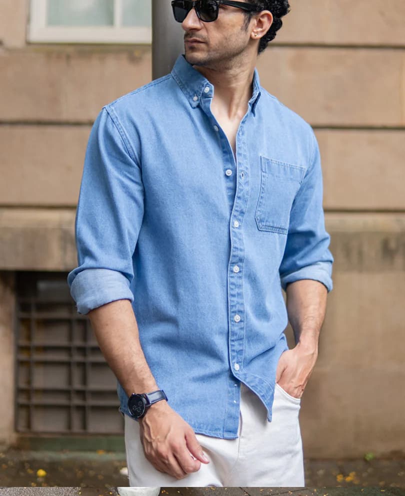 Men's Blue Casual Solid Regular Fit Shirt