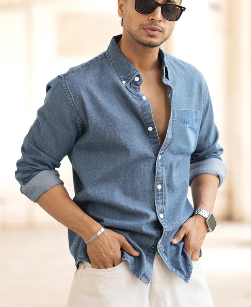 Men's Blue Casual Solid Regular Fit Shirt