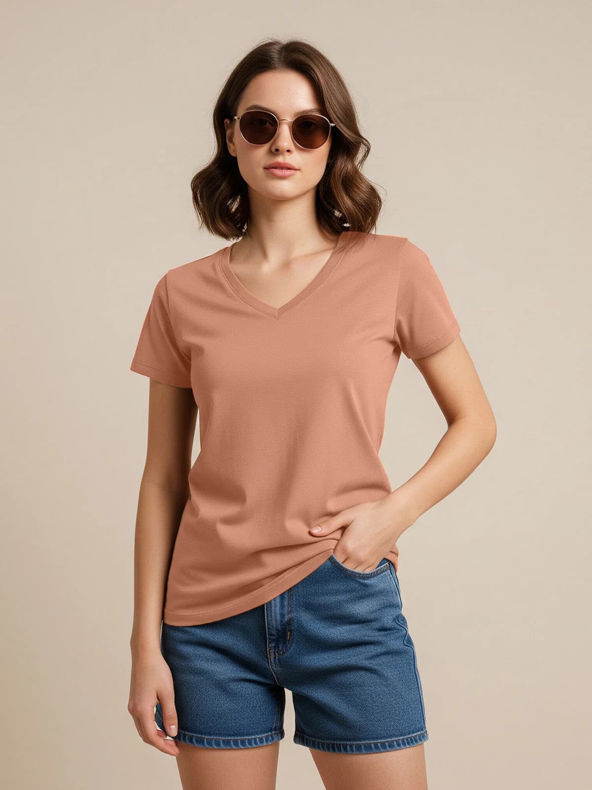 Women's Brown Casual Solid Regular Fit Tshirt