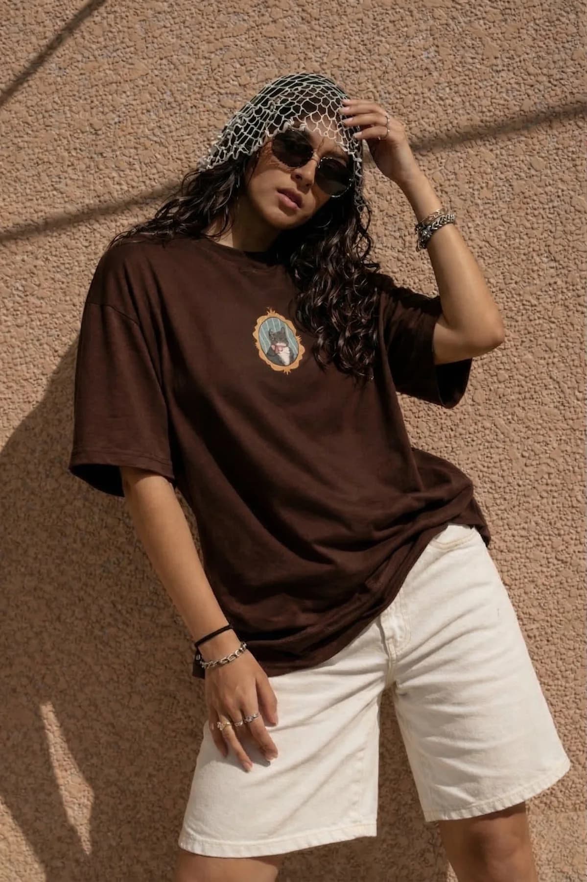 Women's Brown Casual Printed Oversized Fit Tshirt