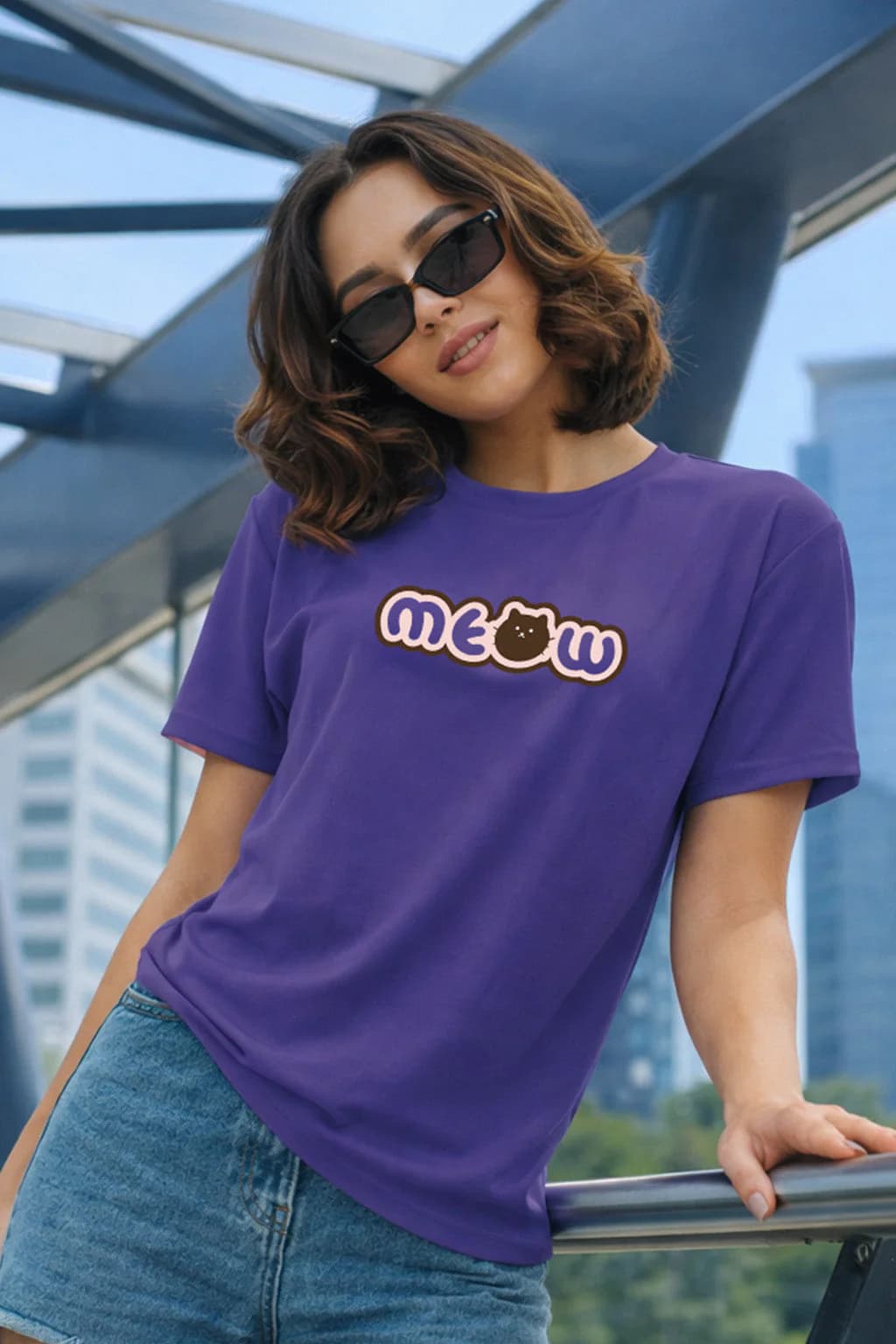 Women's Blue Casual Printed Regular Fit Tshirt