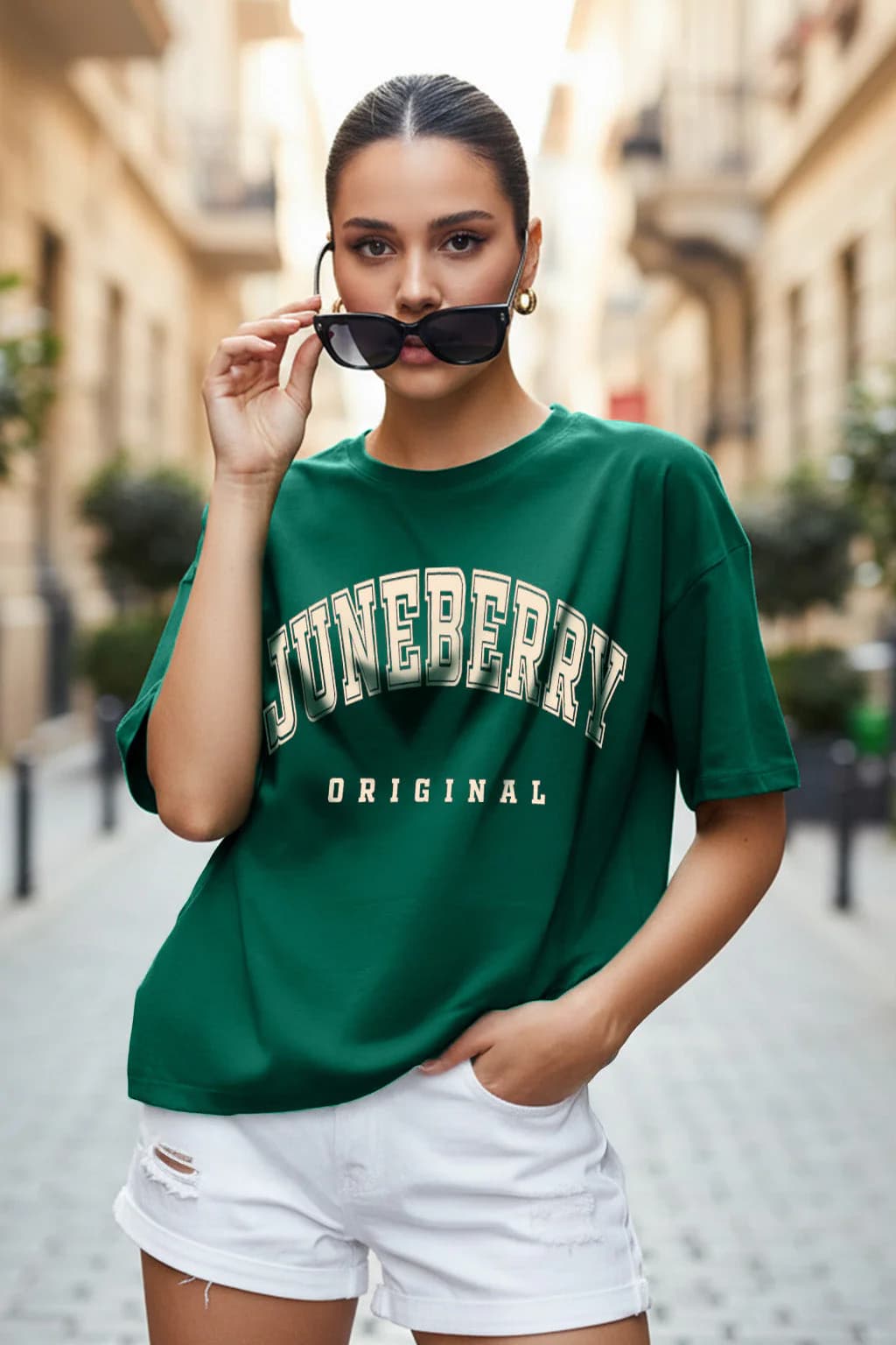 Women's Green Casual Printed Oversized Fit Tshirt