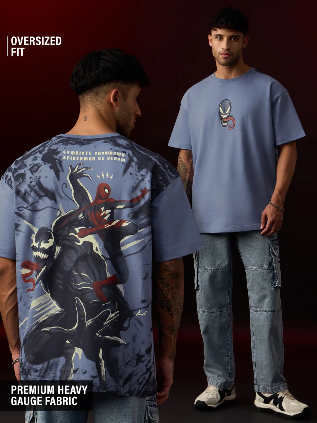 Men's Blue Casual Oversized Fit Half Sleeves Tshirt