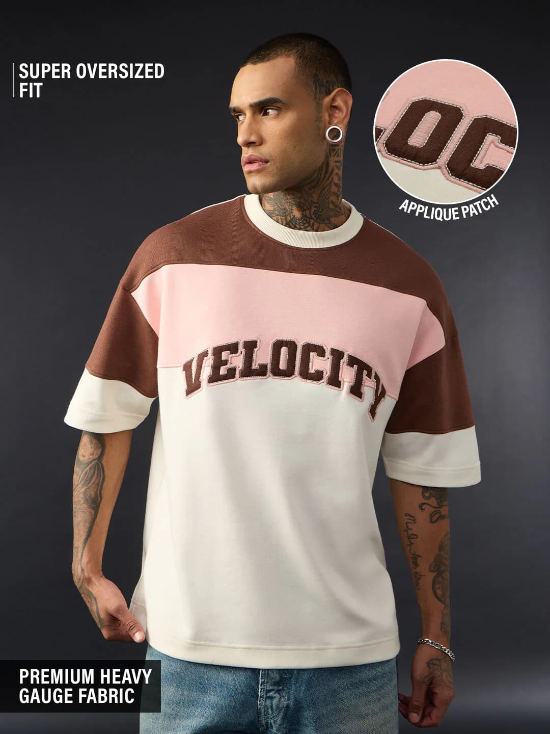 Men's Off White Casual Oversized Fit Half Sleeves Tshirt