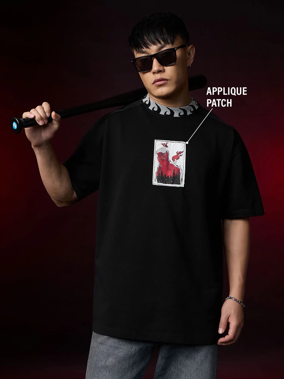 Men's Black Casual Oversized Fit Half Sleeves Tshirt