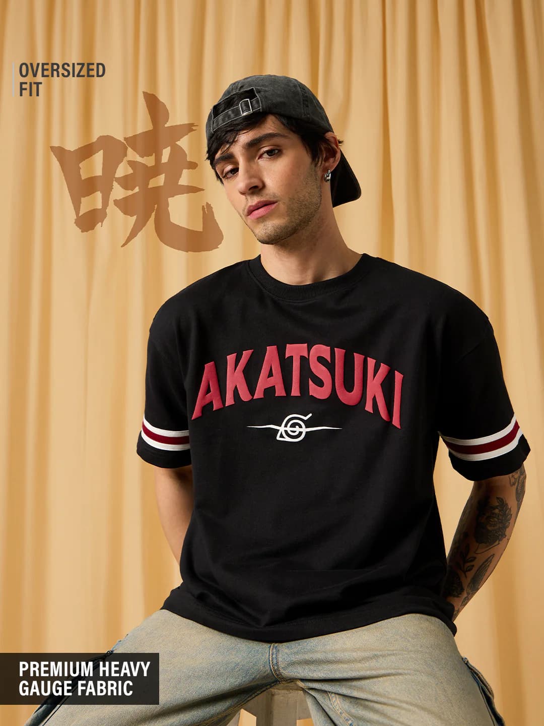Men's Black Casual Oversized Fit Half Sleeves Tshirt