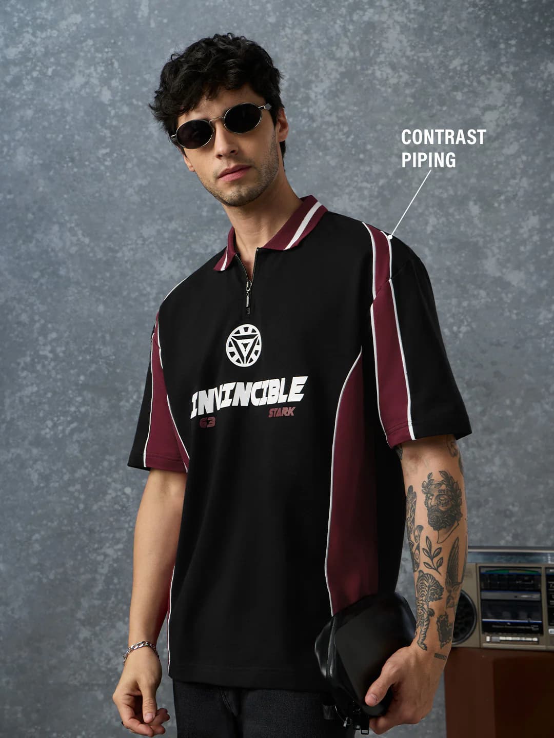Men's Black Casual Oversized Fit Half Sleeves Polo Tshirt
