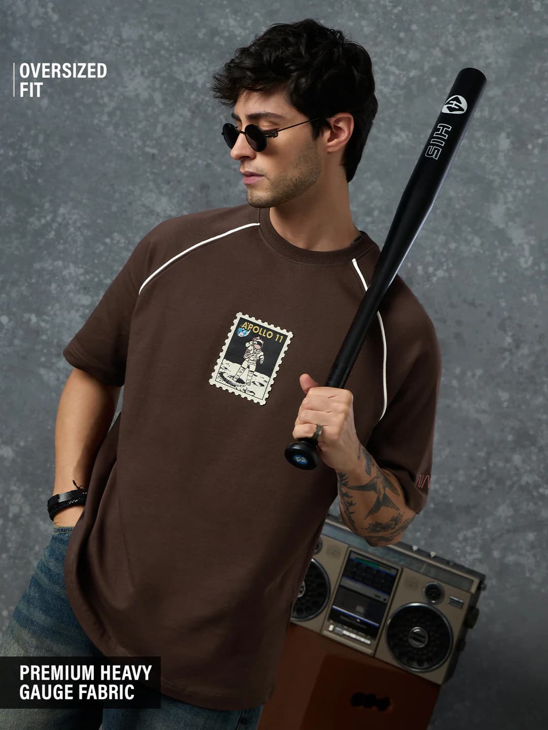 Men's Brown Casual Oversized Fit Half Sleeves Tshirt