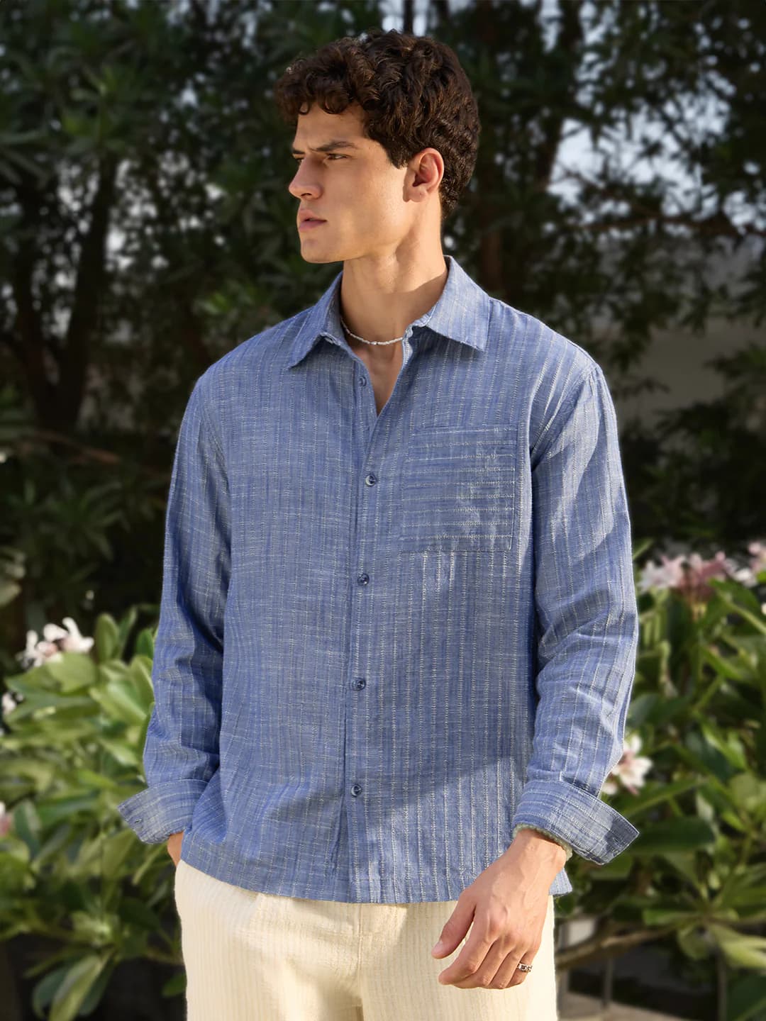 Men's Blue Casual Regular Fit Full Sleeves Shirt