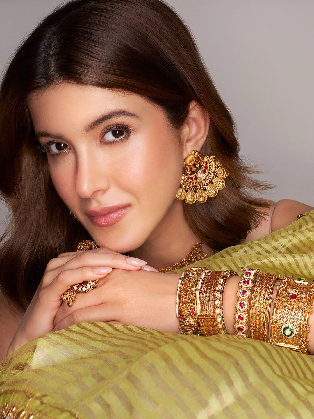 Women's Gold Naditha Temple Danglers