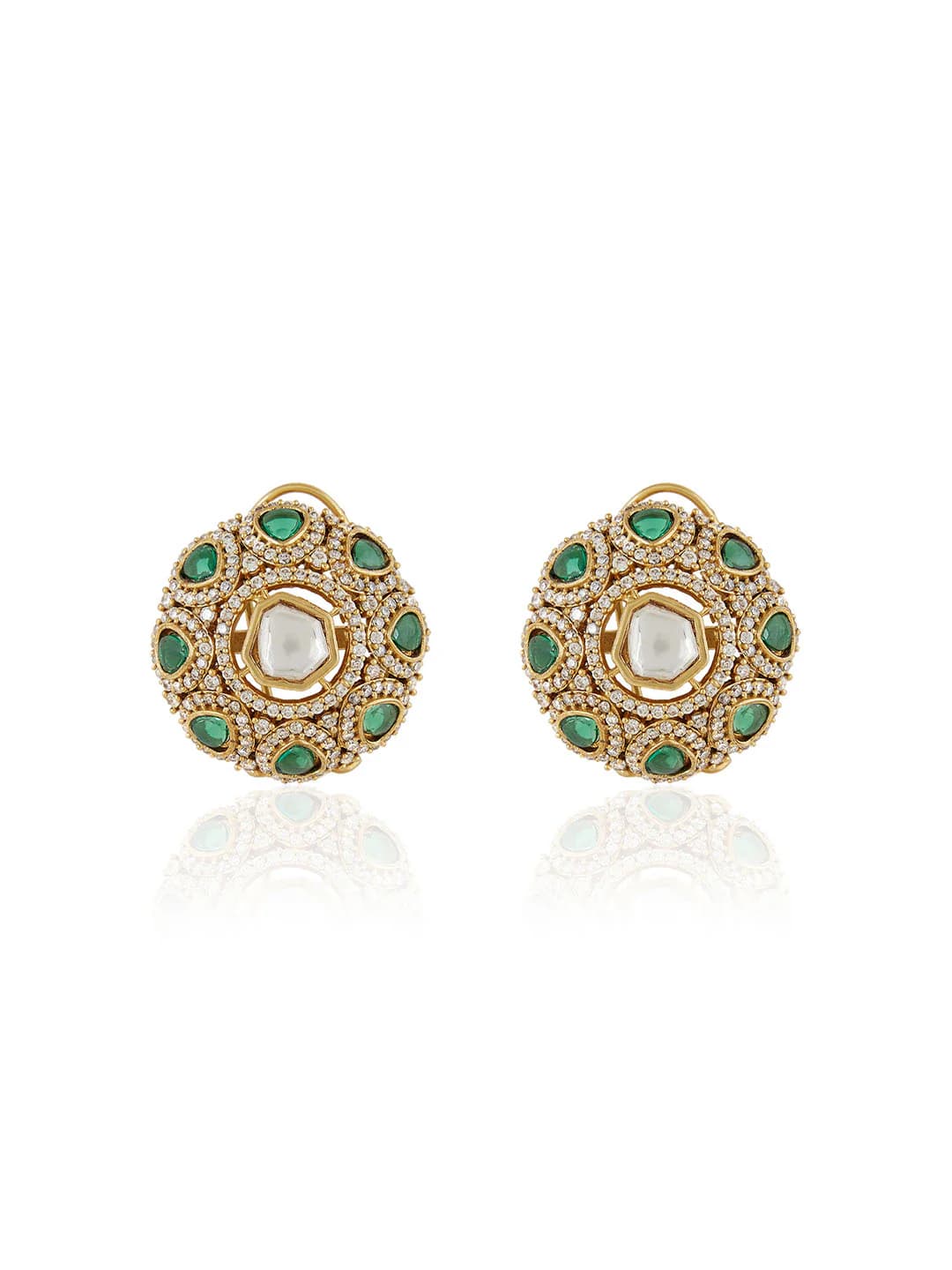 Women's Green Kundan Polki Tyohar Stud Earrings