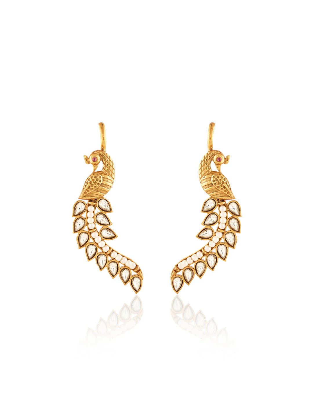 Women's White Tazira Kundan Ear Cuffs