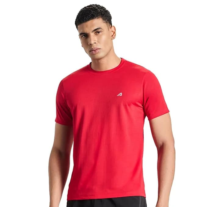 Men's Red Sports Solid Regular Fit Workout, Running & Training Breathable Activewear Gym Tshirt