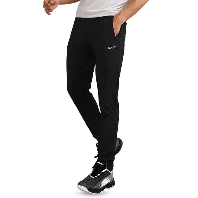 Men's Black Sports Solid Slim Fit Gym Workout, Running & Yoga Trackpant
