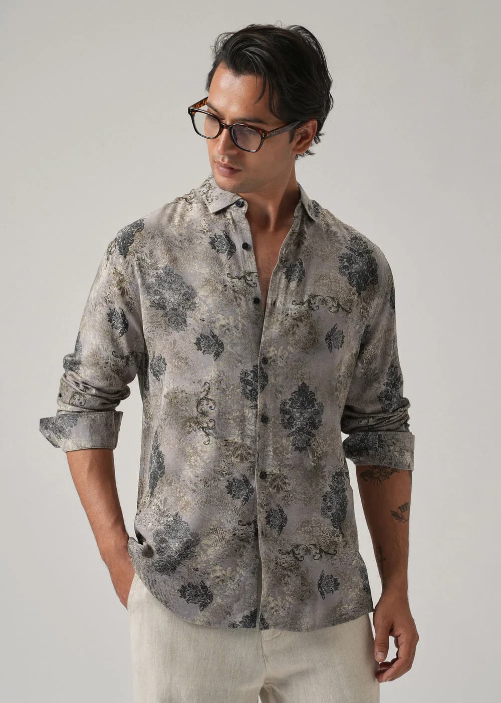 Men's Grey Casual Full Sleeves Regular Fit Shirt