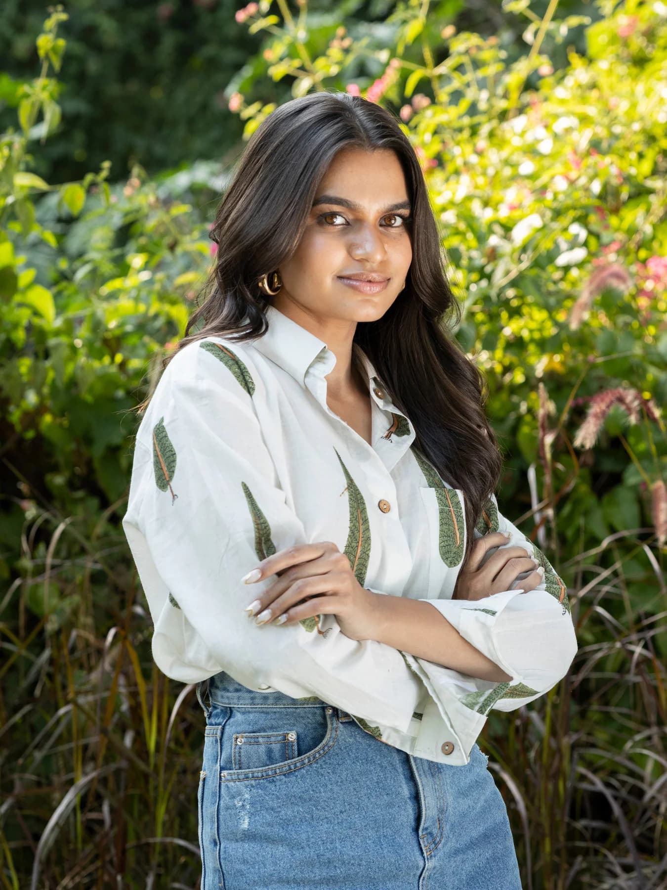 Women's White Casual Printed Regular Fit Shirt