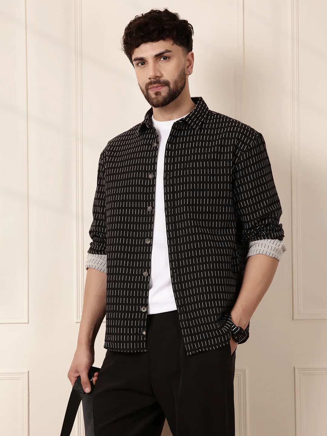 Men's Black Casual Regular Fit Shacket