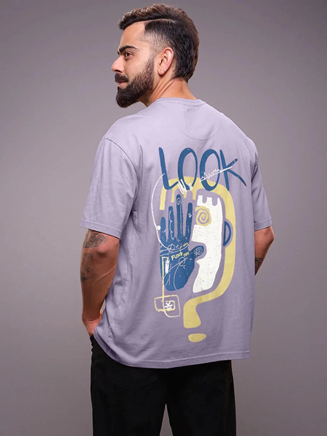 Men's Purple Heavy GSM Printed Faces Tshirt