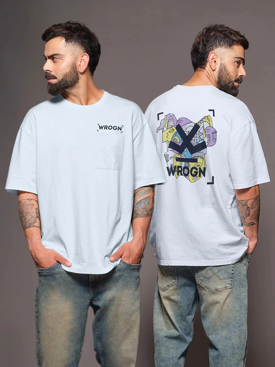 Men's Blue Casual Heavy GSM Back Printed Tshirt