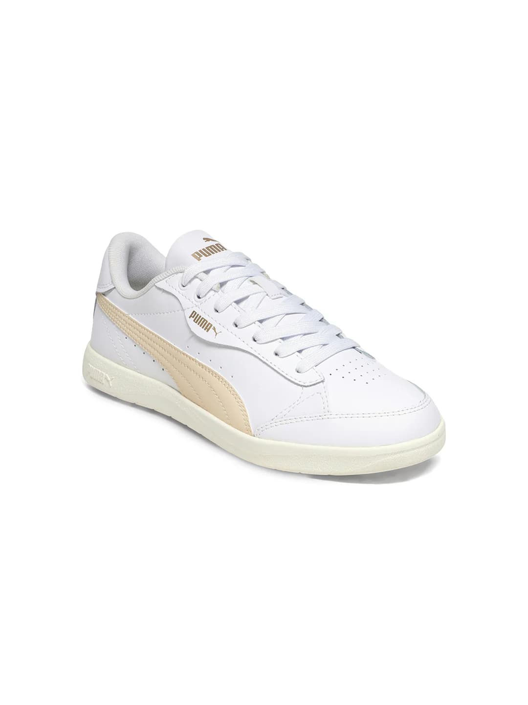 Women White Round Toe Leather Low-Top Vikky Star Cushion Sneakers