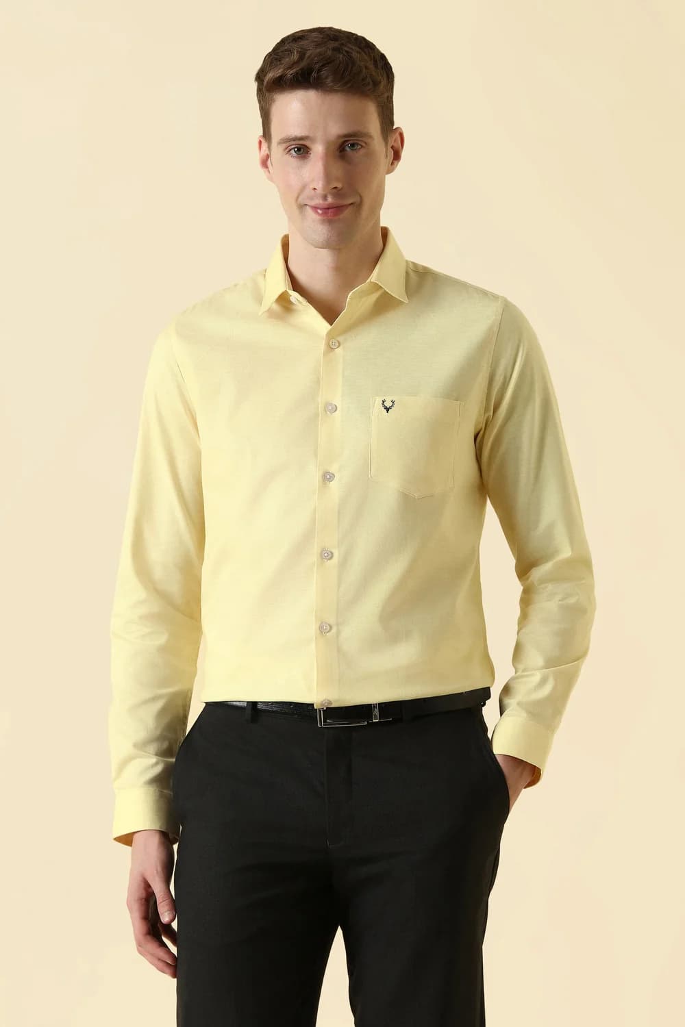 Men's Yellow Casual Slim Fit Solid Full Sleeves Shirt