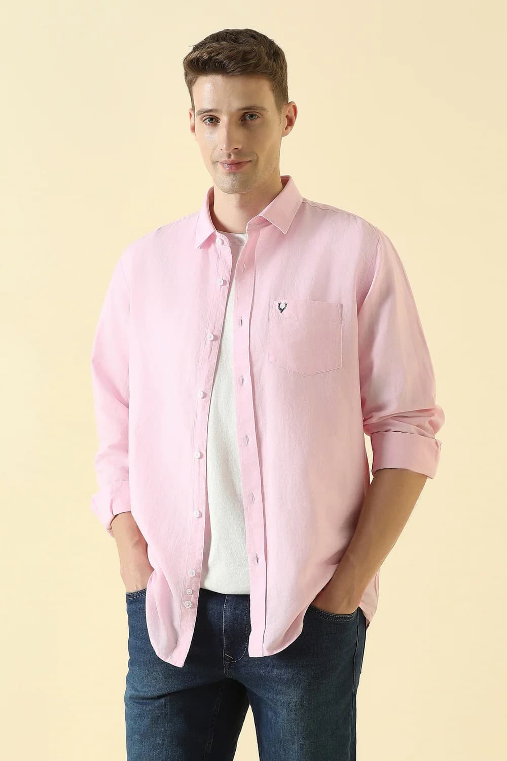 Men's Pink Casual Slim Fit Solid Full Sleeves Shirt