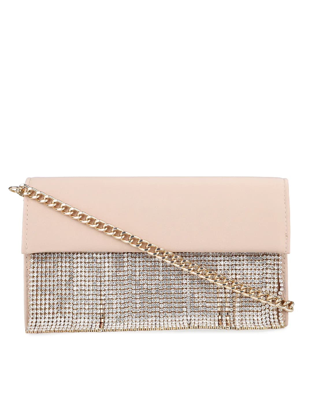 Women's Beige Embellished Party Clutch Handbag