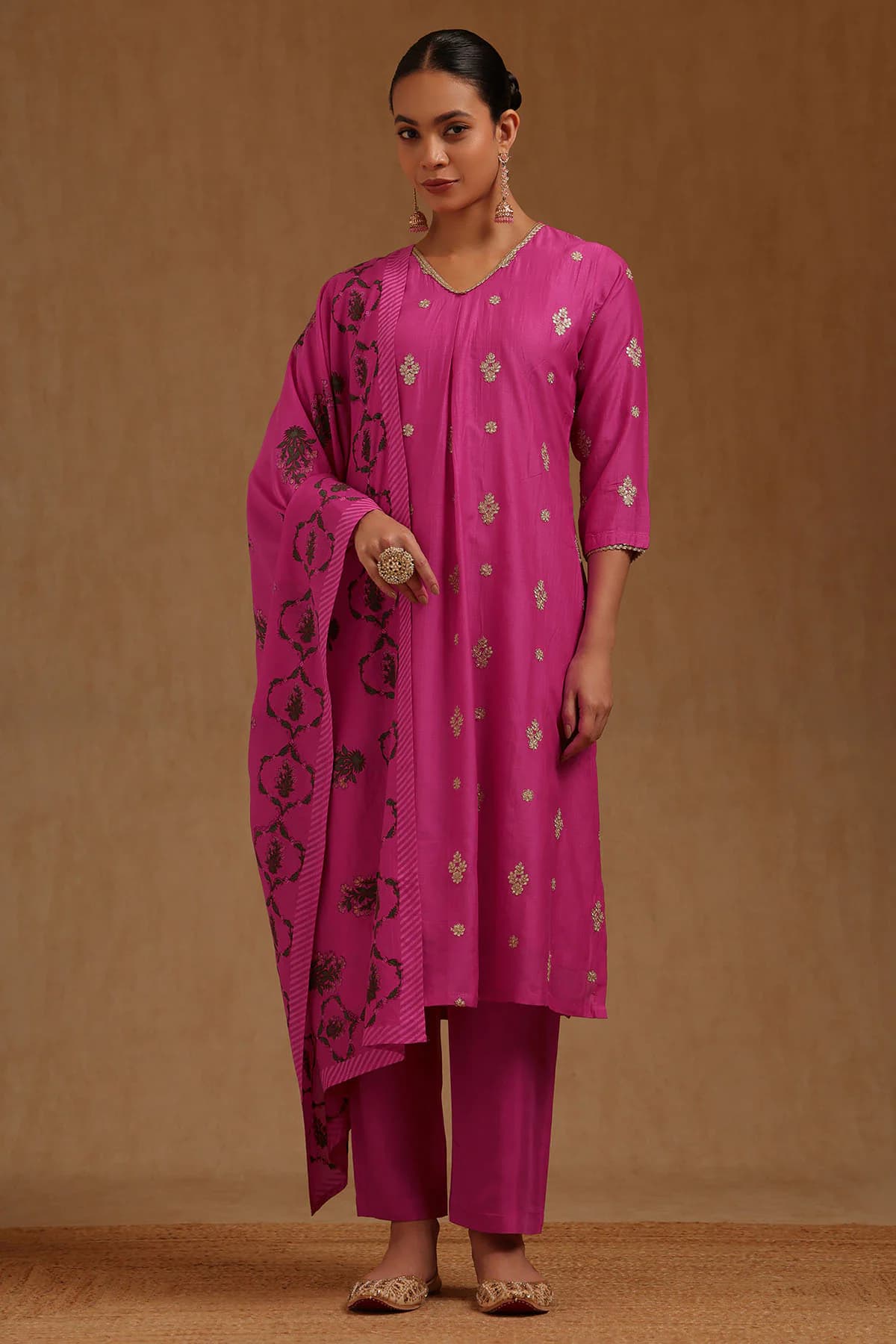Women's Pink Festive Embroidered Salwar Suit With Dupatta